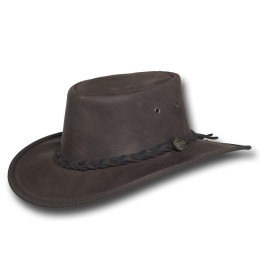 1022 Squashy Bronco leather outback hat in chocolate