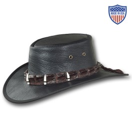 1033 Bison Outback Crocodile hat in black with a crocodile leather hatband and crocodile teeth