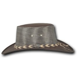 1038 Kangaroo Cooler leather hat in hickorystone, side view