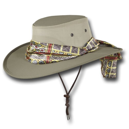 1047 Ladies Canvas Drover hat in khaki canvas with mesh sides