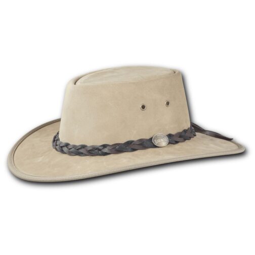 1022 Squashy Bronco leather outback hat in driftwood