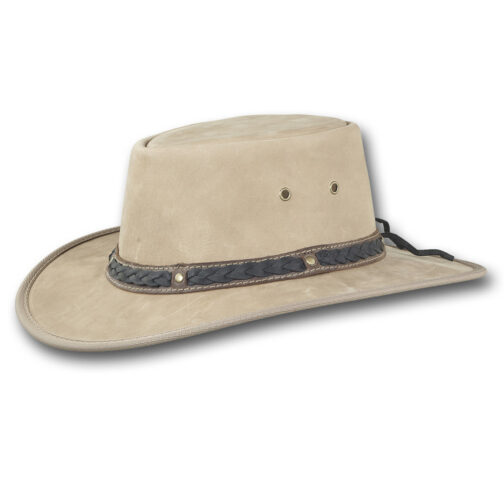 1022 Squashy Bronco Cooper Crossing leather hat in driftwood with the Cooper Crossing hatband
