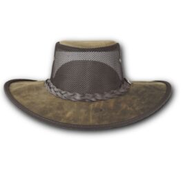 2080 Wide Brim Foldaway Bronco Cooler leather hat in rustic, front view
