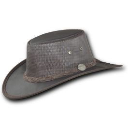 1038 Kangaroo Cooler leather hat with mesh sides in brown crackle