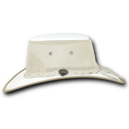 Barmah 1057 Canvas Drover in cream, side view